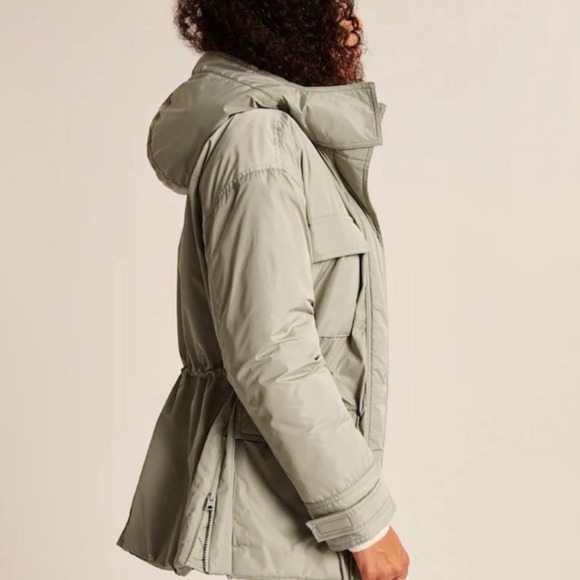 Abercrombie Fitch Womens Green Utility Parka Jacket Drawstring Waist Hooded - Picture 3 of 9